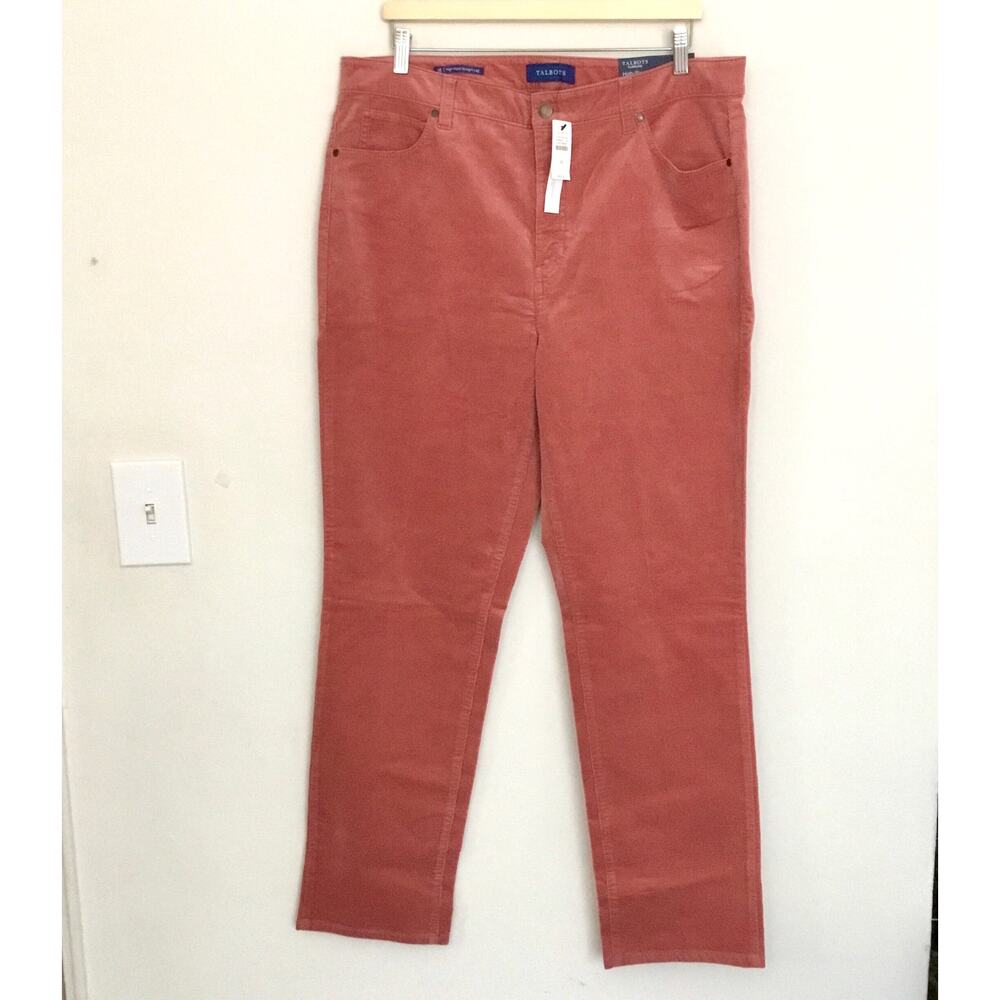 Talbots Corduroy Straight Leg Full Length Pants Women 16P Pink Pockets